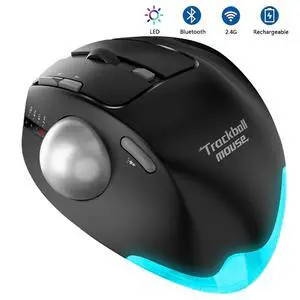 Wireless Bluetooth Trackball Mouse 2.4G + Bluetooth Dual Mode, Rechargeable, RGB Lighting, 3 Devices Connection, Ergonomic Rollerball Mouse - black Wireless Bluetooth Trackball Mouse 2.4G + Bluetooth Dual Mode, Rechargeable, RGB Lighting, 3 Devices Connection, Ergonomic Rollerball Mouse - black