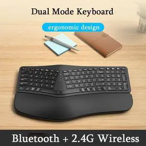 B.O.W HD315B Ergonomic Wireless Keyboard Bluetooth + 2.4G Dual Mode, Rechargeable, Integrated Wrist Rest, Multi-Device Compatibility (Black) B.O.W HD315B Ergonomic Wireless Keyboard Bluetooth + 2.4G Dual Mode, Rechargeable, Integrated Wrist Rest, Multi-Device Compatibility (Black)