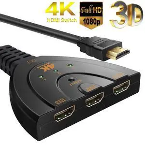 HDMI Switch 4K, 3 Port HDMI Switcher Hub Splitter Support 4K 1080P 3D for PC Laptop, Xbox 360/One, PS4/PS3, Nintendo Switch, Blu-ray Player, Roku/Fire Stick - black HDMI Switch 4K, 3 Port HDMI Switcher Hub Splitter Support 4K 1080P 3D for PC Laptop, Xbox 360/One, PS4/PS3, Nintendo Switch, Blu-ray Player, Roku/Fire Stick - black