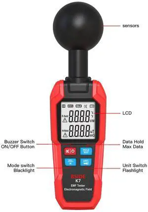 K7 Handheld Electromagnetic Radiation Detector EMF Meter for Home/Office, Dual Mode (Electric Field & Magnetic Field), Audible Alarm, Data Hold, Backlit LCD K7 Handheld Electromagnetic Radiation Detector EMF Meter for Home/Office, Dual Mode (Electric Field & Magnetic Field), Audible Alarm, Data Hold, Backlit LCD