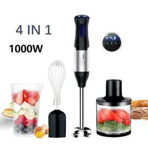 1000W 4-in-1 Multifunctional Hand Blender & Juicer Set 4-in-1 Stick Blender with Chopper, Whisk, and Beaker for Baby Food, Meat, Fruit & Vegetable Puree, Soups, Smoothies, and Cakes 1000W 4-in-1 Multifunctional Hand Blender & Juicer Set 4-in-1 Stick Blender with Chopper, Whisk, and Beaker for Baby Food, Meat, Fruit & Vegetable Puree, Soups, Smoothies, and Cakes