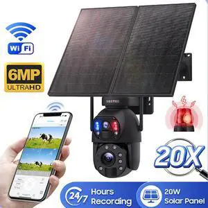 Solar-Powered 6MP Dual-Lens PTZ Security Camera 20X Optical Zoom, Remote Monitoring, Weatherproof Outdoor Surveillance Solar-Powered 6MP Dual-Lens PTZ Security Camera 20X Optical Zoom, Remote Monitoring, Weatherproof Outdoor Surveillance