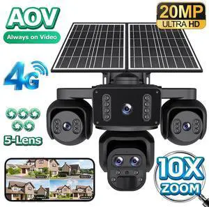 AOV Solar Security Camera 4G Wireless PTZ with 4-Screen View, Full-Color Night Vision & PIR Motion Detection AOV Solar Security Camera 4G Wireless PTZ with 4-Screen View, Full-Color Night Vision & PIR Motion Detection