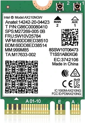 WiFi 6E Wireless Card Intel AX210 NGW Bluetooth 5.3 Tri-Band 5400Mbps Network Adapter for Laptop Support Windows 10/11 (64bit) M.2/NGFF WiFi 6E Wireless Card Intel AX210 NGW Bluetooth 5.3 Tri-Band 5400Mbps Network Adapter for Laptop Support Windows 10/11 (64bit) M.2/NGFF