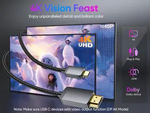 USB C to HDMI Cable 6FT, Type-C to HDMI Cable (Thunderbolt 3/4/5 Compatible) 4K, USBC to HDMI for Galaxy S23/S24/S25/S26, iPhone 15/16/17, MacBook, Mac mini, iPad Pro, Surface,Dell XPS USB C to HDMI Cable 6FT, Type-C to HDMI Cable (Thunderbolt 3/4/5 Compatible) 4K, USBC to HDMI for Galaxy S23/S24/S25/S26, iPhone 15/16/17, MacBook, Mac mini, iPad Pro, Surface,Dell XPS