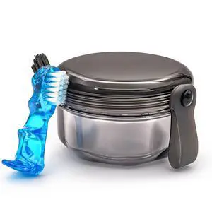 Leak Proof Denture Cups for Soaking Dentures with Strainer Basket and Brush, Partial Denture Bath Case Travel Retainer Cleaning Container Case for Aligner, Denture, Mouth Guard - Transparent Black Leak Proof Denture Cups for Soaking Dentures with Strainer Basket and Brush, Partial Denture Bath Case Travel Retainer Cleaning Container Case for Aligner, Denture, Mouth Guard - Transparent Black