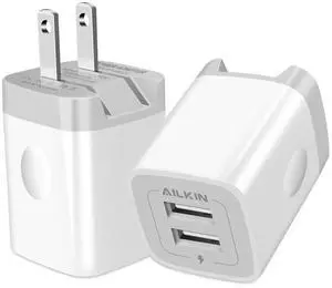 USB Wall Charger, Foldable Charger Adapter, AILKIN 2Pack 2.4Amp Dual Port USB Wall Charger, Foldable Charger Adapter, AILKIN 2Pack 2.4Amp Dual Port