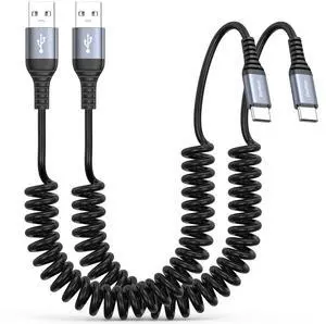 USB A to USB C Coiled Cable 3FT 2-Pack, Coiled USB C Cable for Car Fast Charging, Android Auto & CarPlay Cable Compatible with iPhone 16/15 Series, Galaxy S25/S24/S23, MacBook, iPad Pro/Air USB A to USB C Coiled Cable 3FT 2-Pack, Coiled USB C Cable for Car Fast Charging, Android Auto & CarPlay Cable Compatible with iPhone 16/15 Series, Galaxy S25/S24/S23, MacBook, iPad Pro/Air