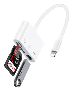 Lightning to SD Card Reader for iPhone 14 Pro Max/14/13Pro/12/11/XR/8, Micro SD Memory Card Reader with USB Camera Adapter Plug and Play Digital Trail Camera Game Viewer with SD/TF Card Reader Adapter Lightning to SD Card Reader for iPhone 14 Pro Max/14/13Pro/12/11/XR/8, Micro SD Memory Card Reader with USB Camera Adapter Plug and Play Digital Trail Camera Game Viewer with SD/TF Card Reader Adapter