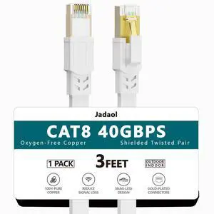 Cat 8 Ethernet Cable 3 ft, 40Gbps 2000MHz Flat RJ45 S/FTP LAN Patch Cable, High-Speed Cat8 Network Cable for Router, Modem, Switch, Gaming Consoles, PC, Home Network & Streaming Devices, White Cat 8 Ethernet Cable 3 ft, 40Gbps 2000MHz Flat RJ45 S/FTP LAN Patch Cable, High-Speed Cat8 Network Cable for Router, Modem, Switch, Gaming Consoles, PC, Home Network & Streaming Devices, White