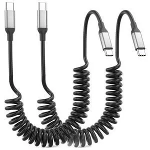 Coiled USB C to USB C Cable for Car 2Pack, 60W(3A) Retractable Apple USB C Charger Cable, Type C Fast Charging Cord for iPhone 17 16 15 Pro Max Plus, iPad Pro Air, Galaxy S24 S23, Pixel, Moto G, LG Coiled USB C to USB C Cable for Car 2Pack, 60W(3A) Retractable Apple USB C Charger Cable, Type C Fast Charging Cord for iPhone 17 16 15 Pro Max Plus, iPad Pro Air, Galaxy S24 S23, Pixel, Moto G, LG