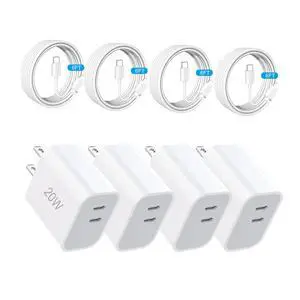 USB C Charger Block Fast Charging,Charger Adapter,4 Pack Type C Wall Charger with 6FT Fast Charging Cable for iPhone 17/17 Plus/17 Pro Max/16/16 Pro Max/15 Pro Max (White, Dual USB Type C) USB C Charger Block Fast Charging,Charger Adapter,4 Pack Type C Wall Charger with 6FT Fast Charging Cable for iPhone 17/17 Plus/17 Pro Max/16/16 Pro Max/15 Pro Max (White, Dual USB Type C)