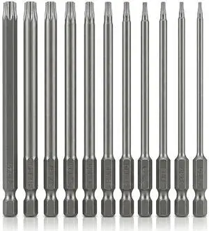 Security Torx Bit Set 11PCS 1/4 Inch Hex Shank 4 Inch/100 mm Length S2 Steel Extended Tamper Proof Star Bit Set with Magnetic for Power Screwdriver Drill Impact Driver Security Torx Bit Set 11PCS 1/4 Inch Hex Shank 4 Inch/100 mm Length S2 Steel Extended Tamper Proof Star Bit Set with Magnetic for Power Screwdriver Drill Impact Driver