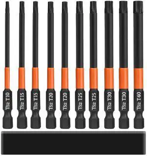 10-Piece S2 Steel Star Bit Set for Impact Driver, 4 Inch Long Torx Head Drill Bits, Magnetic 1/4'' Hex Shank Screwdriver Bits, T10-T40 10-Piece S2 Steel Star Bit Set for Impact Driver, 4 Inch Long Torx Head Drill Bits, Magnetic 1/4'' Hex Shank Screwdriver Bits, T10-T40