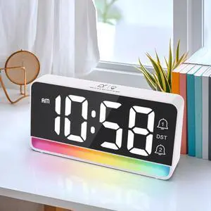 Alarm Clock for Bedroom, Digital Clock with RGB Night Light, Adjustable Clock for Heavy Sleepers, USB Charger, Large Display, Modern Decor for Desk, Dimmable Alarm Clock for Kids(White) Alarm Clock for Bedroom, Digital Clock with RGB Night Light, Adjustable Clock for Heavy Sleepers, USB Charger, Large Display, Modern Decor for Desk, Dimmable Alarm Clock for Kids(White)