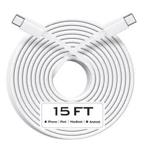 USB C to USB C Cable 15FT, 60W Fast Charging Extra Long USBC to USBC Charger Cord for iPhone 17/17 Pro/17 Pro Max/Air/16/16 Plus/16 Pro/16 Pro Max, iPhone 15 Series, Galaxy S25 S24 S23, White USB C to USB C Cable 15FT, 60W Fast Charging Extra Long USBC to USBC Charger Cord for iPhone 17/17 Pro/17 Pro Max/Air/16/16 Plus/16 Pro/16 Pro Max, iPhone 15 Series, Galaxy S25 S24 S23, White