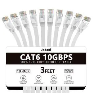Cat 6 Ethernet Cable 3ft 10-Pack, 10Gbps Support Cat8 Cat7 Network, Flat High Speed LAN Internet Patch Cables, Short Ethernet Cables for Router, Modem, Switch, PC, Laptop, Gaming Console, White Cat 6 Ethernet Cable 3ft 10-Pack, 10Gbps Support Cat8 Cat7 Network, Flat High Speed LAN Internet Patch Cables, Short Ethernet Cables for Router, Modem, Switch, PC, Laptop, Gaming Console, White