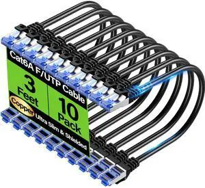 Cat6A Ethernet Cable Shielded 10Gbps 3 ft (10 Pack), Slim Shielded (F/UTP) Ethernet Cable Cat 6, Flexible 28AWG Bare Copper Cat6 Cable, Space-saving Cat 6a Network Cable for Server, Data Center, Black Cat6A Ethernet Cable Shielded 10Gbps 3 ft (10 Pack), Slim Shielded (F/UTP) Ethernet Cable Cat 6, Flexible 28AWG Bare Copper Cat6 Cable, Space-saving Cat 6a Network Cable for Server, Data Center, Black