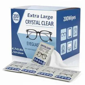Eyeglass Wipes 200 Count Bulk Pack Large Size (4.72" x 5.9") Fresh Ocean Scent Pre-Moistened Lens Cleaning Wipes for Glasses, Sunglasses, Cameras & Screens Streak-Free Eyeglass Wipes 200 Count Bulk Pack Large Size (4.72" x 5.9") Fresh Ocean Scent Pre-Moistened Lens Cleaning Wipes for Glasses, Sunglasses, Cameras & Screens Streak-Free