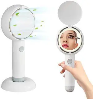 Mini Handheld Fan, Battery Operated Rechargeable Portable With LED Light Makeup Mirror, Bladeless Small Personal 3 Speeds Eyelash for Women Girls Outdoor Travel (White) Mini Handheld Fan, Battery Operated Rechargeable Portable With LED Light Makeup Mirror, Bladeless Small Personal 3 Speeds Eyelash for Women Girls Outdoor Travel (White)