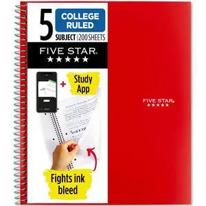 Spiral Notebook + Study App, 5 Subject, College Ruled Paper, Fights Ink Bleed, Water Resistant Cover, 8-1/2" x 11", 200 Sheets, Color Will Vary (06208) Spiral Notebook + Study App, 5 Subject, College Ruled Paper, Fights Ink Bleed, Water Resistant Cover, 8-1/2" x 11", 200 Sheets, Color Will Vary (06208)