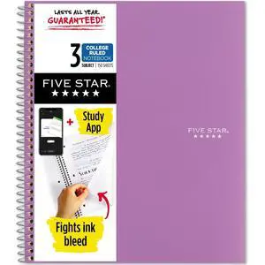 Spiral Notebook + Study App, 3 Subject, College Ruled Paper, 8-1/2" x 11", 150 Sheets, Fights Ink Bleed, Water Resistant Cover, Amethyst Purple (38746) Spiral Notebook + Study App, 3 Subject, College Ruled Paper, 8-1/2" x 11", 150 Sheets, Fights Ink Bleed, Water Resistant Cover, Amethyst Purple (38746)