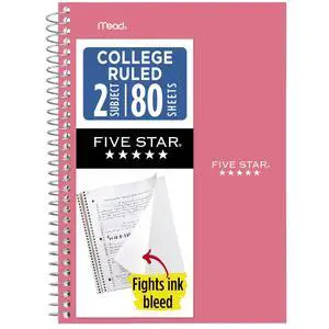 Spiral Notebook, 2 Subject, College Ruled Paper, 6" x 9-1/2", 80 Sheets, Fights Ink Bleed, Water Resistant Cover, Prom Pink (840029R) Spiral Notebook, 2 Subject, College Ruled Paper, 6" x 9-1/2", 80 Sheets, Fights Ink Bleed, Water Resistant Cover, Prom Pink (840029R)