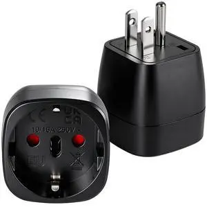 2 Pack European to US Plug Adapter, Europe to US Adapter, Europe to USA Travel Plug Converter, for EU Spain France Type C E F Plugs to America (Black) 2 Pack European to US Plug Adapter, Europe to US Adapter, Europe to USA Travel Plug Converter, for EU Spain France Type C E F Plugs to America (Black)