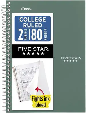 Spiral Notebook, 2 Subject, College Ruled Paper, 6" x 9-1/2", 80 Sheets, Fights Ink Bleed, Water Resistant Cover, Seaglass Green (840029CH1-ECM) Spiral Notebook, 2 Subject, College Ruled Paper, 6" x 9-1/2", 80 Sheets, Fights Ink Bleed, Water Resistant Cover, Seaglass Green (840029CH1-ECM)