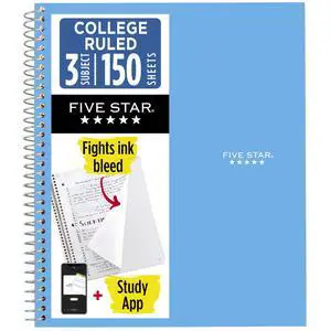 Spiral Notebook + Study App, 3 Subject, College Ruled Paper, 8.5" x 11", 150 Sheets, Blue (Color May Vary) (820003NH0) Spiral Notebook + Study App, 3 Subject, College Ruled Paper, 8.5" x 11", 150 Sheets, Blue (Color May Vary) (820003NH0)