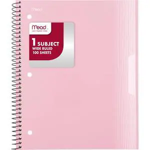 Spiral Notebook, 1 Subject, Wide Ruled Paper, Plastic Cover, 8" x 10-1/2", 100 Sheets, Pastel Pink (930092B) Spiral Notebook, 1 Subject, Wide Ruled Paper, Plastic Cover, 8" x 10-1/2", 100 Sheets, Pastel Pink (930092B)