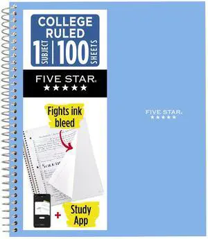 Spiral Notebook + Study App, 1 Subject, College Ruled Paper, 8.5" x 11", 100 Sheets, Blue (Color May Vary) (72565) Spiral Notebook + Study App, 1 Subject, College Ruled Paper, 8.5" x 11", 100 Sheets, Blue (Color May Vary) (72565)