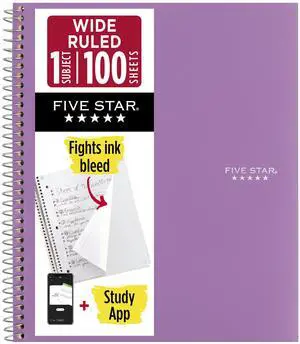 Spiral Notebook + Study App, 1 Subject, Wide Ruled Paper, 8" x 10-1/2", 100 Sheets, Fights Ink Bleed, Water Resistant Cover, Amethyst Purple (72351) Spiral Notebook + Study App, 1 Subject, Wide Ruled Paper, 8" x 10-1/2", 100 Sheets, Fights Ink Bleed, Water Resistant Cover, Amethyst Purple (72351)