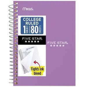 Spiral Notebook, 1 Subject, College Ruled Paper, 4-3/8" x 7", Personal Size, 80 Sheets, Fights Ink Bleed, Water Resistant Cover, Amethyst Purple (450048CF1-ECM) Spiral Notebook, 1 Subject, College Ruled Paper, 4-3/8" x 7", Personal Size, 80 Sheets, Fights Ink Bleed, Water Resistant Cover, Amethyst Purple (450048CF1-ECM)