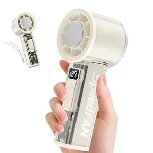 Portable Handheld Turbo Fan, 5-Speed Adjustable USB-C Rechargeable with LED Digital Display & 4-Mode Flashlight, Lightweight Personal Fan for Travel/Camping/Indoor Use, White Portable Handheld Turbo Fan, 5-Speed Adjustable USB-C Rechargeable with LED Digital Display & 4-Mode Flashlight, Lightweight Personal Fan for Travel/Camping/Indoor Use, White