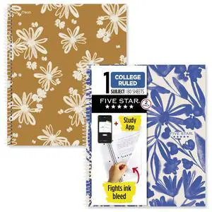 Spiral Notebook + Study App, 2 Pack, 1 Subject, College Ruled, 8-1/2" x 11", 80 Sheets, Fights Ink Bleed, Water Resistant Cover, Soft Petals (820331F-ECM) Spiral Notebook + Study App, 2 Pack, 1 Subject, College Ruled, 8-1/2" x 11", 80 Sheets, Fights Ink Bleed, Water Resistant Cover, Soft Petals (820331F-ECM)