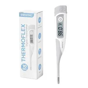 Flexible Tip Digital Thermometer for Adults & Kids, Fast 10-Second Reading, Waterproof, 3-in-1 Oral Rectal Underarm Use, Fever Alarm, White Flexible Tip Digital Thermometer for Adults & Kids, Fast 10-Second Reading, Waterproof, 3-in-1 Oral Rectal Underarm Use, Fever Alarm, White