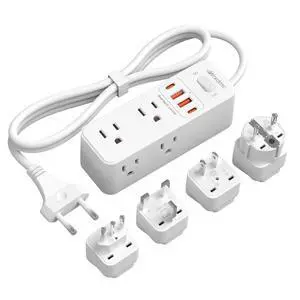 European Travel Plug Adapter, WRXDMC Universal Power Adapter for EU UK DE JP,6 AC Outlets, 4 USB Ports with 5ft Extension Cord, International Power Strip, Compact for Travel, Cruise Ship Must Have European Travel Plug Adapter, WRXDMC Universal Power Adapter for EU UK DE JP,6 AC Outlets, 4 USB Ports with 5ft Extension Cord, International Power Strip, Compact for Travel, Cruise Ship Must Have