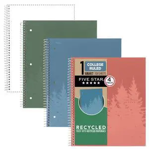 Spiral Notebook + Study App, 4 Pack, 1 Subject, Recycled College Ruled Paper, 8-1/2" x 11", 100 Sheets, Fights Ink Bleed, Includes 3 Colors + 1 Randomly Selected Color (820046-ECM24) Spiral Notebook + Study App, 4 Pack, 1 Subject, Recycled College Ruled Paper, 8-1/2" x 11", 100 Sheets, Fights Ink Bleed, Includes 3 Colors + 1 Randomly Selected Color (820046-ECM24)