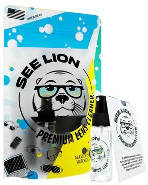 See Lion Premium Lens Cleaner Kit | Safe for Glasses, Camera Lenses, Screens, and Optics - Streak-Free Formula with Microfiber Cloth | 30ml / 1oz Travel Size See Lion Premium Lens Cleaner Kit | Safe for Glasses, Camera Lenses, Screens, and Optics - Streak-Free Formula with Microfiber Cloth | 30ml / 1oz Travel Size