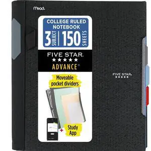 Advance Spiral Notebook + Study App, 3 Subject, College Ruled Paper, 8-1/2" x 11", 150 Sheets, Spiral Guard, Movable Tabbed Dividers, Black (73132) Advance Spiral Notebook + Study App, 3 Subject, College Ruled Paper, 8-1/2" x 11", 150 Sheets, Spiral Guard, Movable Tabbed Dividers, Black (73132)