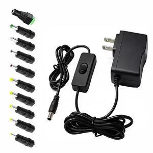 12V 1A Replacement Switching Adapter 6.2ft Cord Inline Switch 5.5x2.5mm &10 DC Tips 12V 1A Replacement Switching Adapter 6.2ft Cord Inline Switch 5.5x2.5mm &10 DC Tips