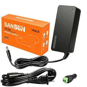 12V 5A Power Supply, AC 120V to DC12V 5.5x2.1mm Jack Converter, 12 Volt LED Driver 60W Adapter Transformer for Strip Lights, Surveillance Cameras, External HDD, Monitor, CCTV (Pack of 1) 12V 5A Power Supply, AC 120V to DC12V 5.5x2.1mm Jack Converter, 12 Volt LED Driver 60W Adapter Transformer for Strip Lights, Surveillance Cameras, External HDD, Monitor, CCTV (Pack of 1)