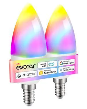 Matter E12 Candelabra Smart Bulb - No Dedicated App Needed, Compatible with Apple Home, Alexa & Google. RGBCW Color & Tunable White for Bedroom Lamps, Living Room & Home Office Lighting(2 Pack) Matter E12 Candelabra Smart Bulb - No Dedicated App Needed, Compatible with Apple Home, Alexa & Google. RGBCW Color & Tunable White for Bedroom Lamps, Living Room & Home Office Lighting(2 Pack)