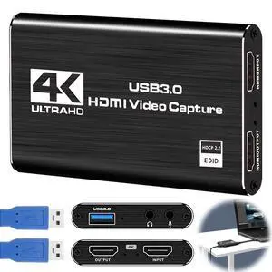 4K HDMI Video Capture Card for Streaming, 1080P 60FPS USB 3.0 Game Capture Device with Audio, Zero-Lag Capturadora De Video for Nintendo Switch PS5 Xbox PC OBS Live Recording 4K HDMI Video Capture Card for Streaming, 1080P 60FPS USB 3.0 Game Capture Device with Audio, Zero-Lag Capturadora De Video for Nintendo Switch PS5 Xbox PC OBS Live Recording