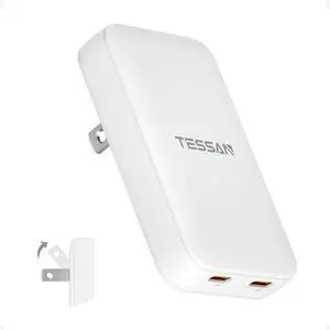 USB C Charger Block PD 65W, TESSAN Flat Fast Charger Foldable, GaN Type C Charging Block 2 Ports, Ultra Slim USB Wall Plug Compatible with iPhone 17/16/15 Series and Samsung Galaxy Models, Travel USB C Charger Block PD 65W, TESSAN Flat Fast Charger Foldable, GaN Type C Charging Block 2 Ports, Ultra Slim USB Wall Plug Compatible with iPhone 17/16/15 Series and Samsung Galaxy Models, Travel