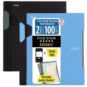 Advance Spiral Notebooks + Study App, 2 Pack, 1 Subject, College Ruled Paper, 11" x 8-1/2", 100 Sheets, With Spiral Guard and Movable Dividers, Black, Pacific Blue (820112) Advance Spiral Notebooks + Study App, 2 Pack, 1 Subject, College Ruled Paper, 11" x 8-1/2", 100 Sheets, With Spiral Guard and Movable Dividers, Black, Pacific Blue (820112)