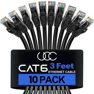 Cat 6 Ethernet Cable 3 Feet (10 Pack), Cat6 Patch Cable, High Speed 10Gbps 500Mhz Ethernet Cable Network Cord, RJ45 LAN Internet Cable for Computer Modem Router PS4/5 Xbox -Black Cat 6 Ethernet Cable 3 Feet (10 Pack), Cat6 Patch Cable, High Speed 10Gbps 500Mhz Ethernet Cable Network Cord, RJ45 LAN Internet Cable for Computer Modem Router PS4/5 Xbox -Black