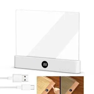 Book Light, Rechargeable Clear LED Flat Reading Light with 3 Colors& Timer, Dimmable Panel Plate Lamp Full Page Light, Night Reading for Readers (White 2) Book Light, Rechargeable Clear LED Flat Reading Light with 3 Colors& Timer, Dimmable Panel Plate Lamp Full Page Light, Night Reading for Readers (White 2)