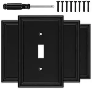 Matte Black Decorative Single Toggle Light Switch Covers Wall Plate, Natural Material Switch Plate Covers - Modern Style (1 Gang Toggle 4 Pack) Matte Black Decorative Single Toggle Light Switch Covers Wall Plate, Natural Material Switch Plate Covers - Modern Style (1 Gang Toggle 4 Pack)